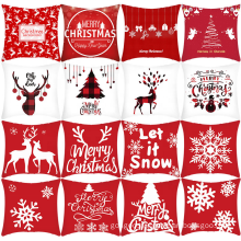 Decorative Winter Red Cotton Linen Square Home Decor Christmas Couch Pillow Cases Throw Pillow Covers